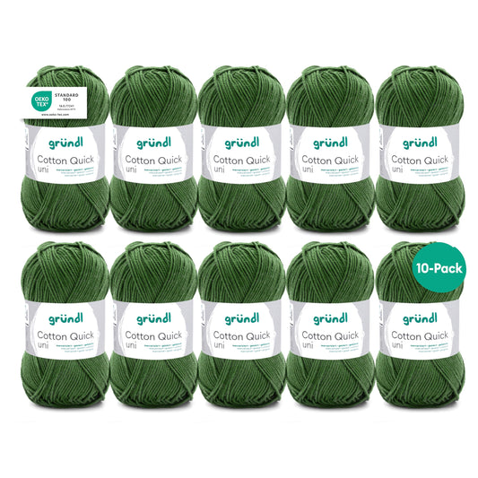 Gründl Wolle Cotton Quick uni - thin wool for crocheting - knitting yarn - crochet yarn - shiny and skin-friendly - 100% cotton - 10 balls 50 g / 125 m - needle size 3-4 - moss - 865-166
