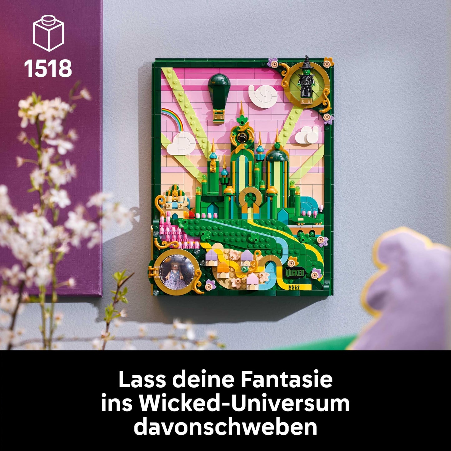 LEGO Wicked Emerald City wall art - 3D model for adults - model building with 6 minifigures including Dorothy and Toto dog figure - DIY decoration for the living room - gift for film fans - 75685