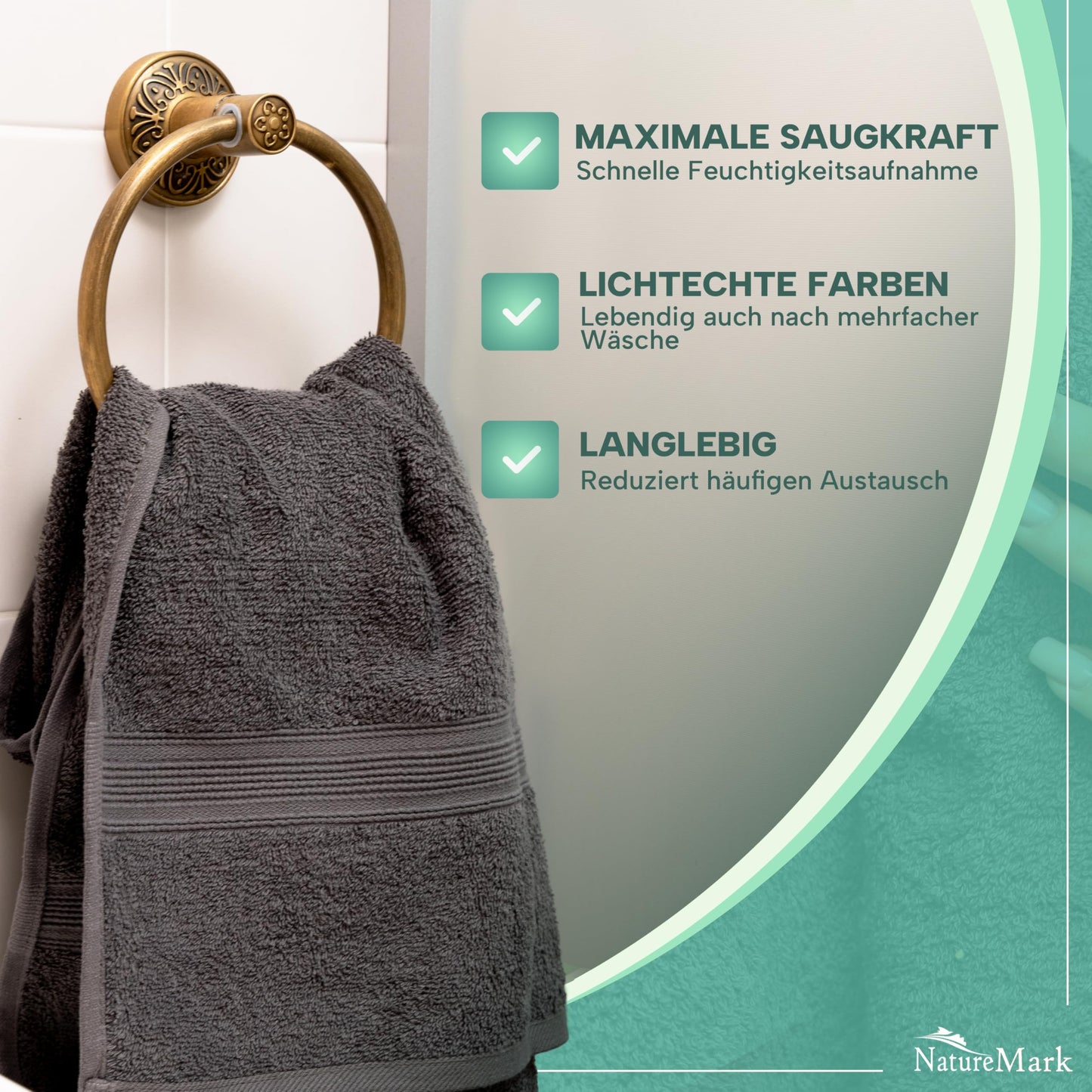 NatureMark 8 towel set - 100% cotton - absorbent and durable towels, size 50×100cm, anthracite gray - NM-HT0842