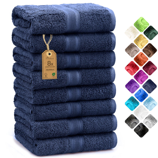 Set de 8 prosoape NatureMark - 100% bumbac - prosoape absorbante și rezistente, dimensiune 50×100cm, albastru marin - NM-HT0854