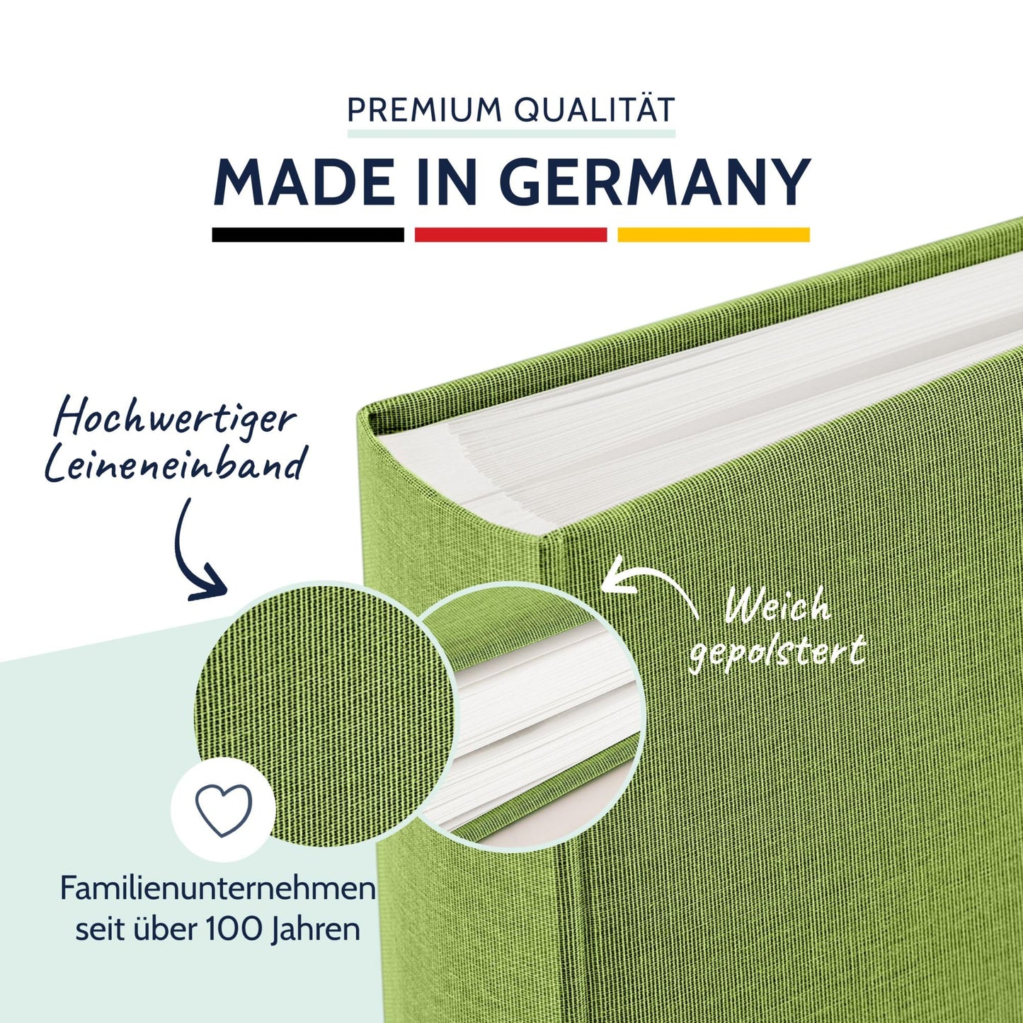 goldbuch 31805 photo album Summertime Trend, 30 x 31 cm, photo book with 100 white pages with glassine dividers, album for gluing photos, linen cover, memory album, light green