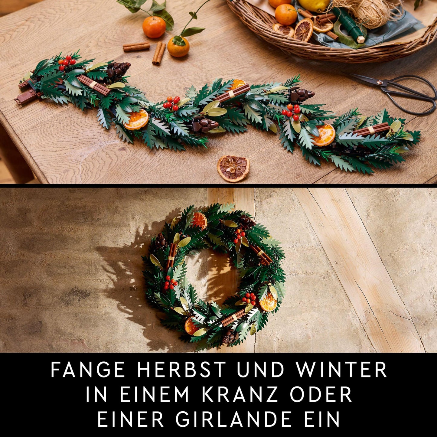 LEGO Botanicals Christmas wreath - Winter decoration for hanging - Christmas table decorations - Mindful building project - Make your own Advent wreath and door wreath - Christmas gifts for adults 10340