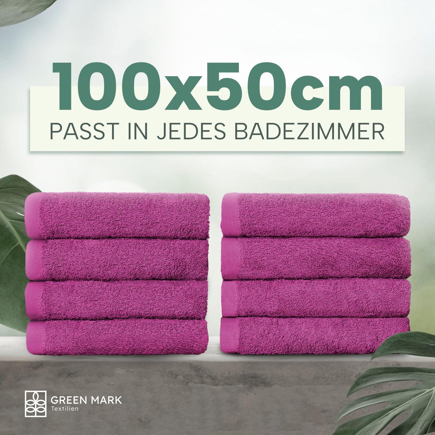 NatureMark Towels - Set of 8 - 100% Cotton, Soft & Absorbent, Premium Quality for Bathroom, Spa and Fitness, 50 × 100cm, Pink - 8er