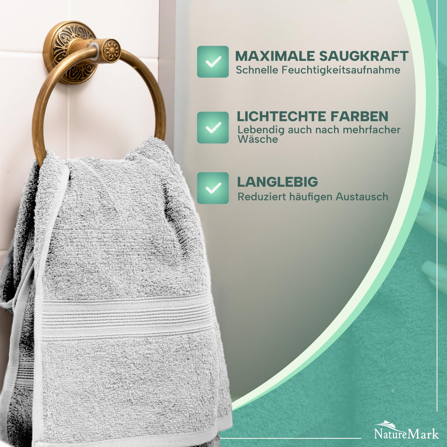NatureMark 8 towel set - 100% cotton - absorbent and durable towels, size 50×100cm, white - NM-HT0843