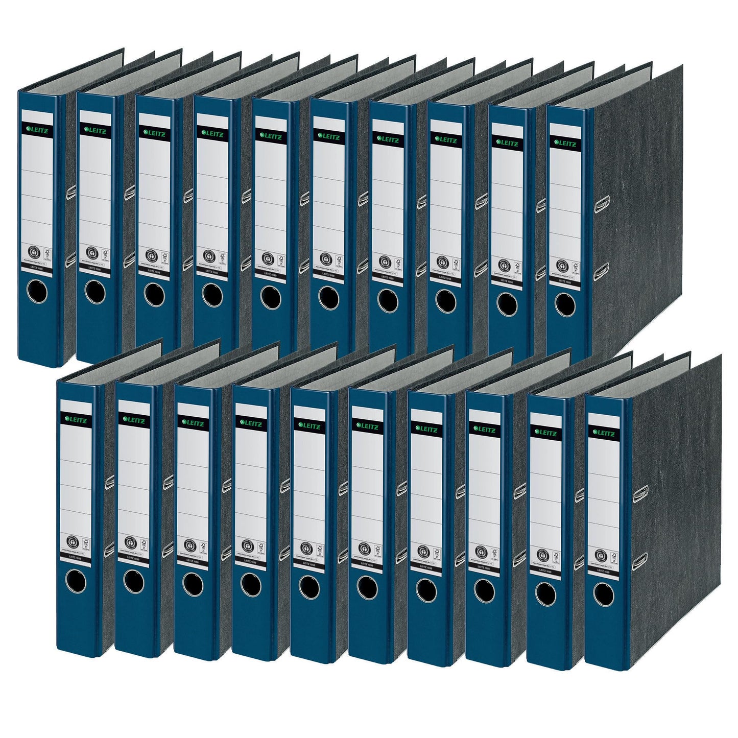 Leitz quality folders, pack of 20, the original, DIN A4 narrow file folders, 5 cm wide, cloud marble paper, recycled folders, Blue Angel, with 180° mechanics, highest stability, blue, 10505035 - 10505035-20