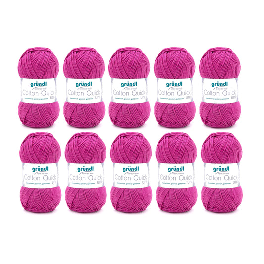 Gründl Wolle Cotton Quick uni - wool for crocheting made from 100% cotton - wool for knitting - shiny cotton yarn 10 balls 50 g / 125 m - orchid - 865-108