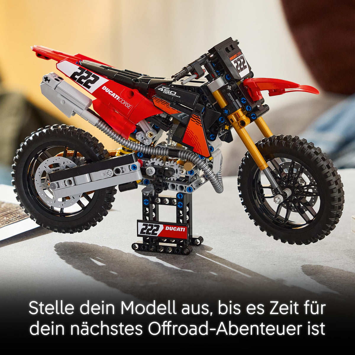 LEGO Technic Ducati Desmo450 MX Factory Motorcycle Model Kit - With motorcycle toy featuring steering & suspension - Desk decoration - Collectible gift for boys aged 10 and up - 42238