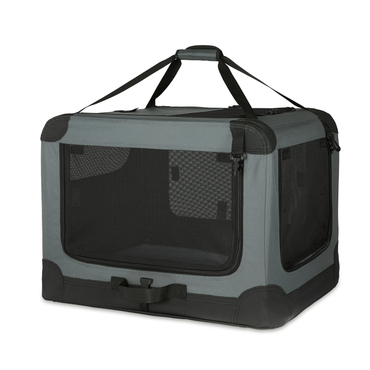 Amazon Basics Portable, Foldable Travel Crate with Soft Sides and 4 Doors, Size L, for Cats, Dogs, Rabbits, and Other Small Animals, Gray, L 91 x W 61 x H 61 cm - 12002N-36-APL