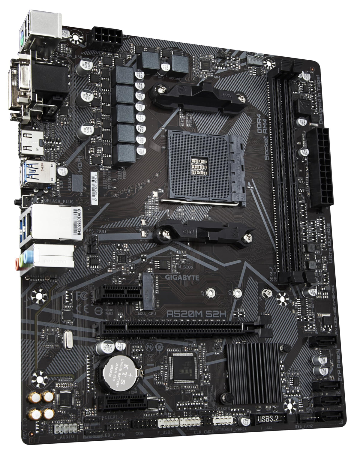 Placa de bază GIGABYTE A520M S2H - Suportă procesoare AMD Ryzen 5000 serie AM4, VRM digital pur de 4+3 faze, până la 5100MHz DDR4 (OC), PCIe 3.0 x4 M.2, LAN GbE, USB 3.2 Gen 1