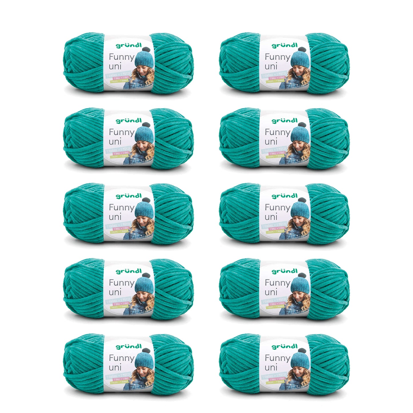 Gründl Wolle Funny uni - soft chenille wool for crocheting - cuddly and skin-friendly - 100% polyester - 10 balls 100 g / 120 m - needle size 5-6, emerald - 3442-15