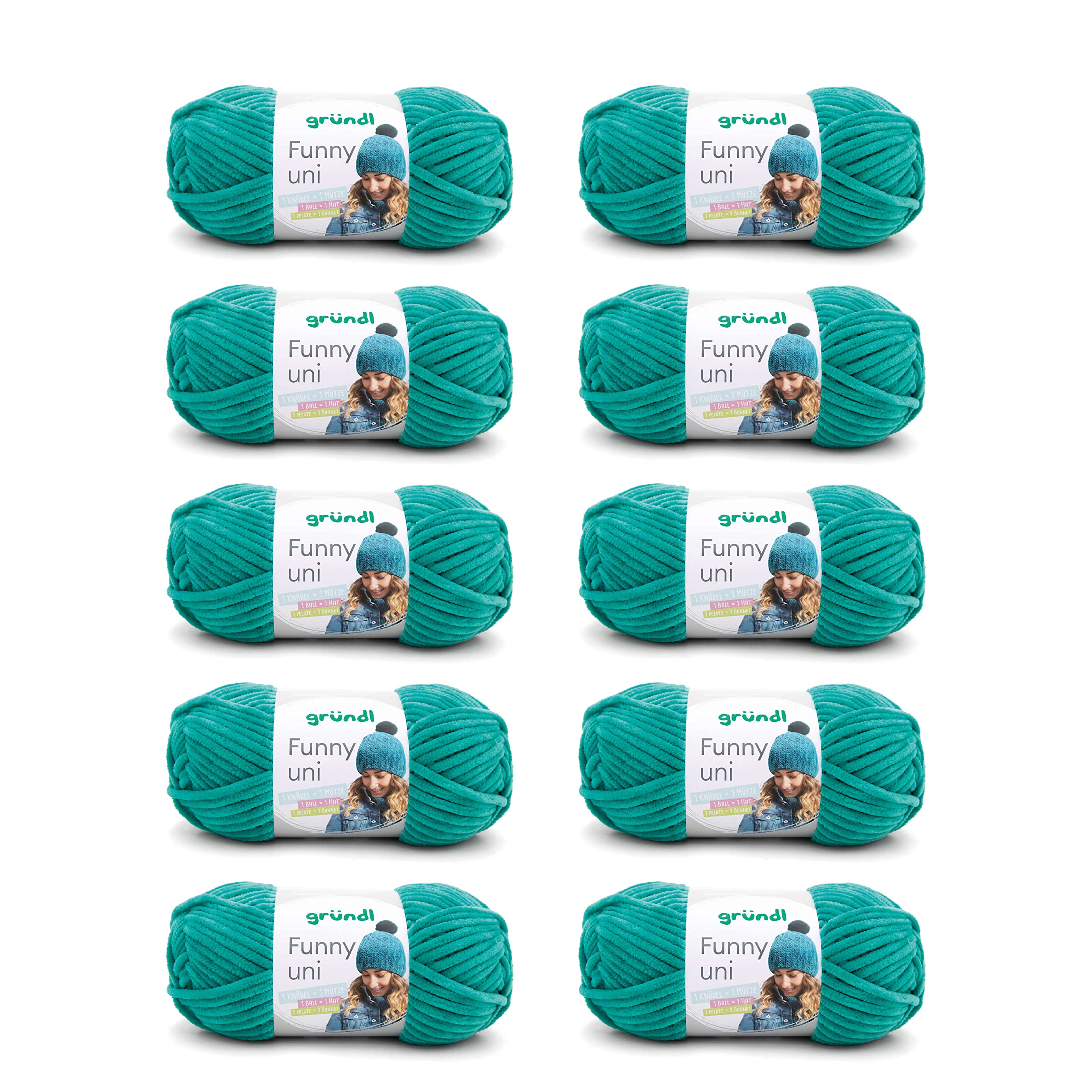 Gründl Wolle Funny uni - lână moale de chenille pentru croșetat - pufoasă și delicată cu pielea - 100% poliester - 10 sculuri 100 g / 120 m - grosime croșetă 5-6, smarald - 3442-15