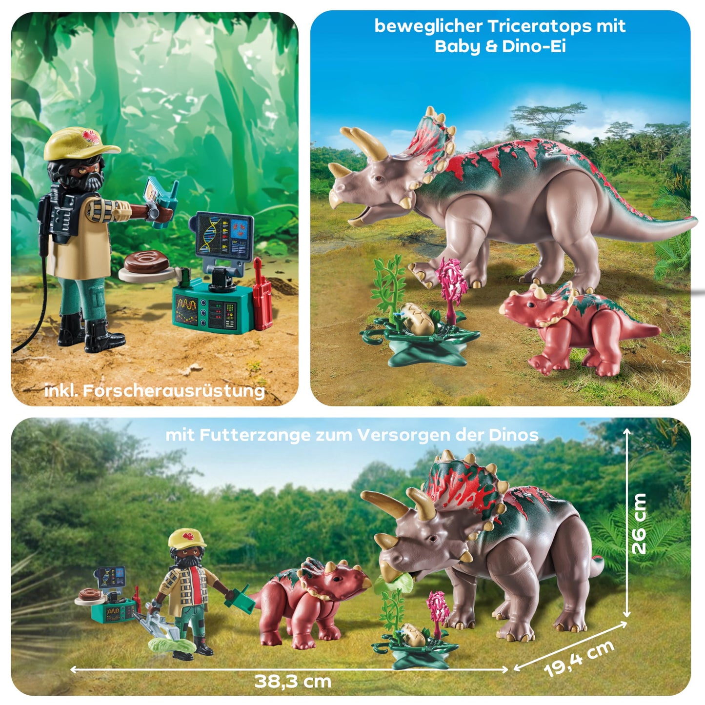 PLAYMOBIL | Dinosaurs | Triceratops with young animal | Dino playset | Animal figures | Adventure Toys | for children aged 4 and over | 71821