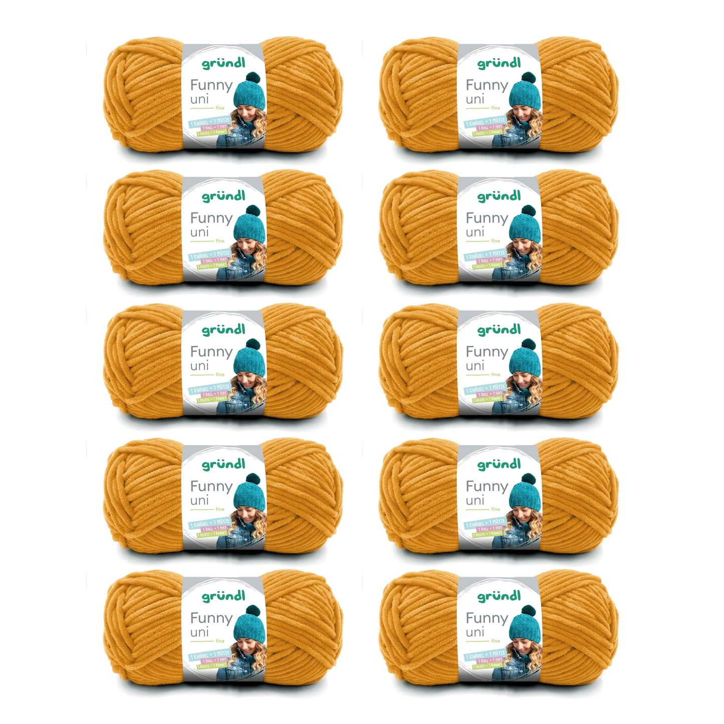 Gründl Wolle Funny uni - soft chenille wool for crocheting - cuddly and skin-friendly - 100% polyester - 10 balls 100 g / 120 m - needle size 5-6, mustard - 3442-31