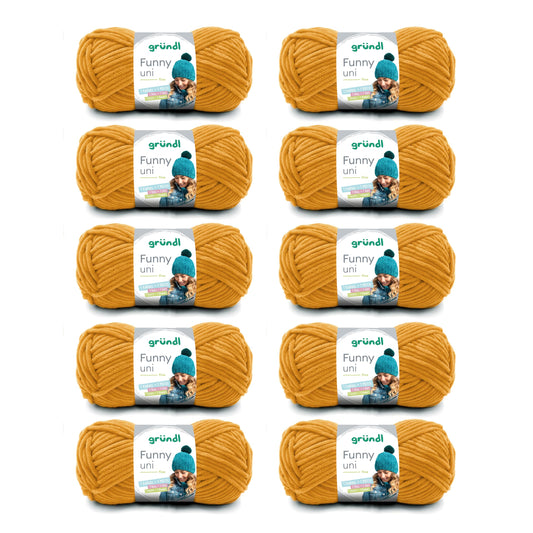 Gründl Wolle Funny uni - lână moale tip chenille pentru croșetat - pufoasă și prietenoasă cu pielea - 100% poliester - 10 sculuri de 100 g / 120 m - dimensiune croșetă 5-6, muștar - 3442-31