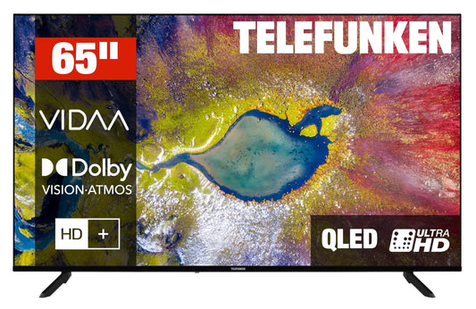 TELEFUNKEN D65Q920B2CW QLED TV 65 inch Smart TV VIDAA 4K UHD, Dolby Vision HDR TV, Dolby Atmos, triple tuner and 6 months of HD+ incl., QLED TV (2026)