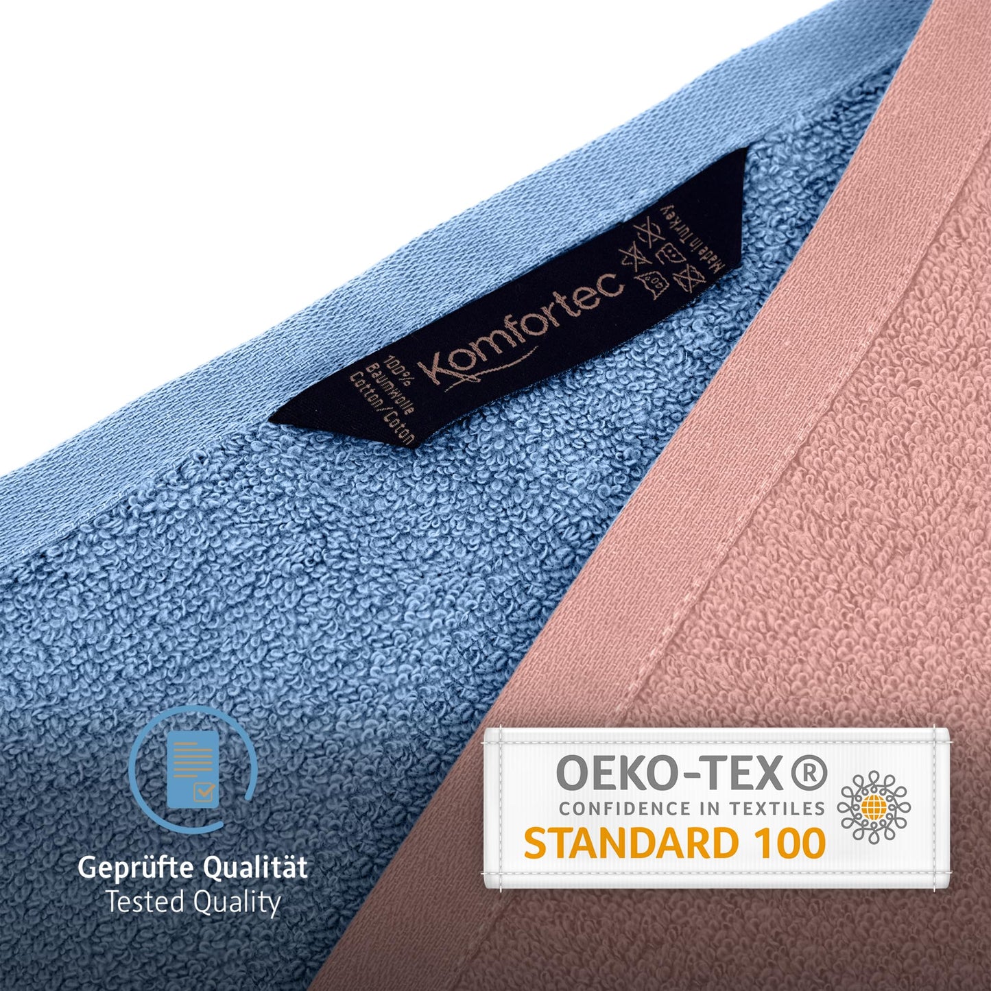 Komfortec set of 8 towels, 4 bath towels 70x140 cm & 4 hand towels 50x100 cm, 100% cotton terry cloth, fluffy and absorbent, pink/light blue - 4er-50x100-und-4er-70x140-rosa-hellblau
