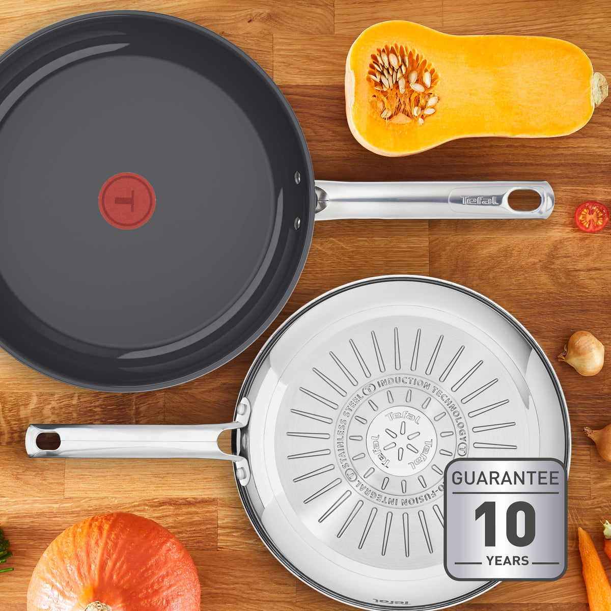Tefal Duetto On tigaie de 28 cm, cu strat ceramic Go Ceram antiaderent, Thermo-Signal, mâner fixat, potrivită pentru toate tipurile de plite, durabilă, din oțel inoxidabil, G7660634