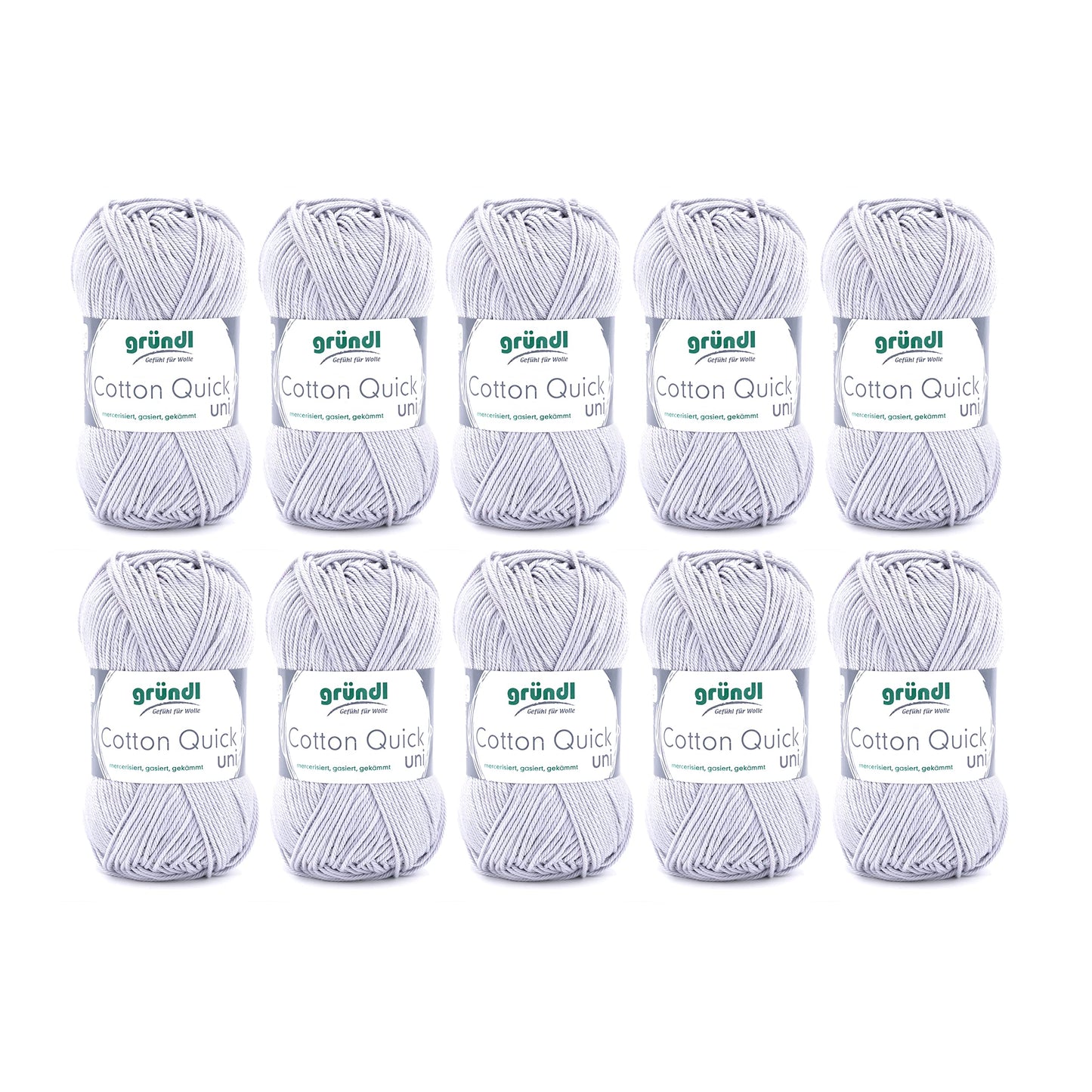 Gründl Wolle Cotton Quick uni - thin wool for crocheting - knitting yarn - crochet yarn - shiny and skin-friendly - 100% cotton - 10 balls 50 g / 125 m - needle size 3-4 - light gray - 865-129
