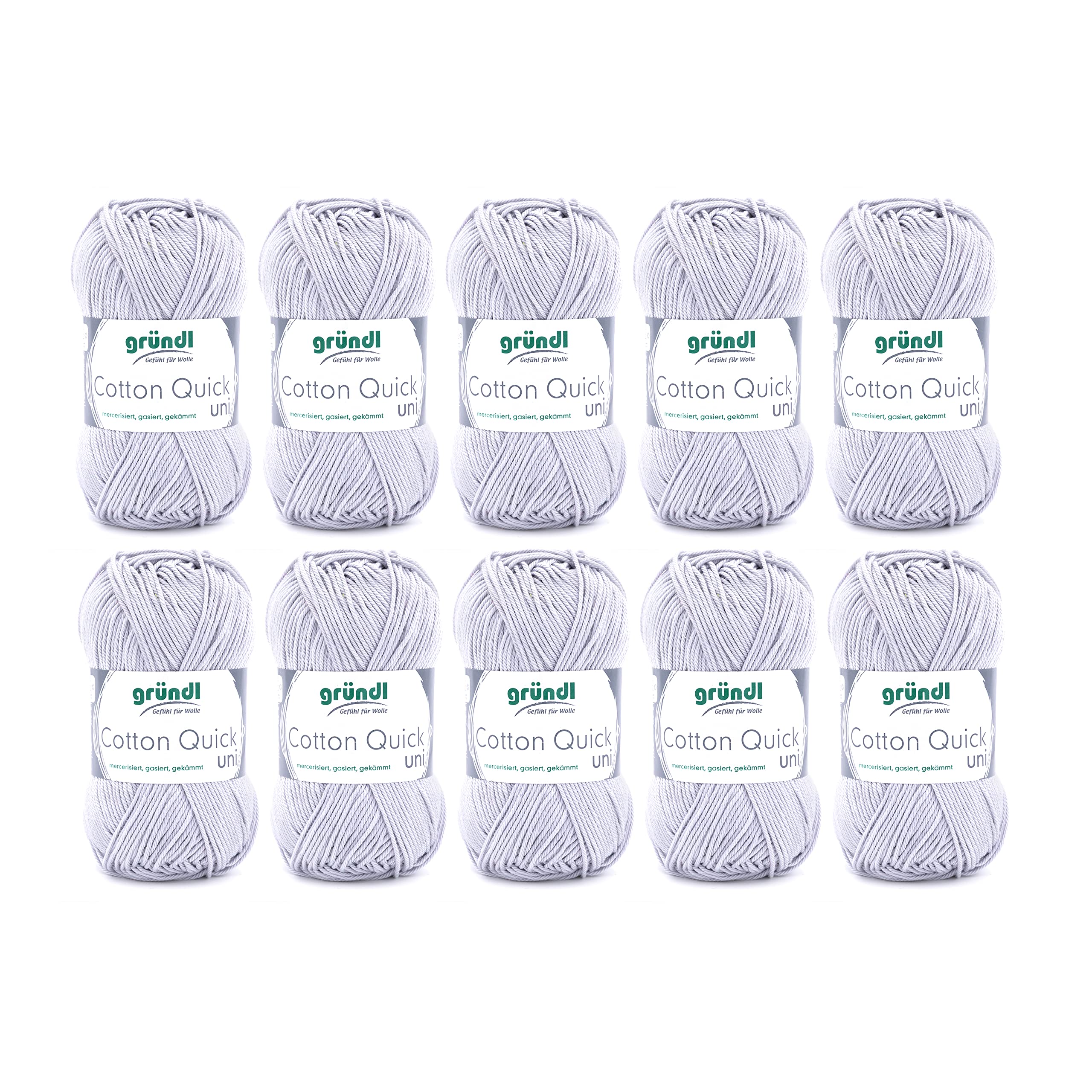 Gründl Wolle Cotton Quick uni - thin wool for crocheting - knitting yarn - crochet yarn - shiny and skin-friendly - 100% cotton - 10 balls 50 g / 125 m - needle size 3-4 - light gray - 865-129