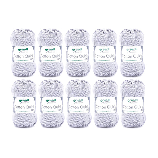 Gründl Wolle Cotton Quick uni - thin wool for crocheting - knitting yarn - crochet yarn - shiny and skin-friendly - 100% cotton - 10 balls 50 g / 125 m - needle size 3-4 - light gray - 865-129