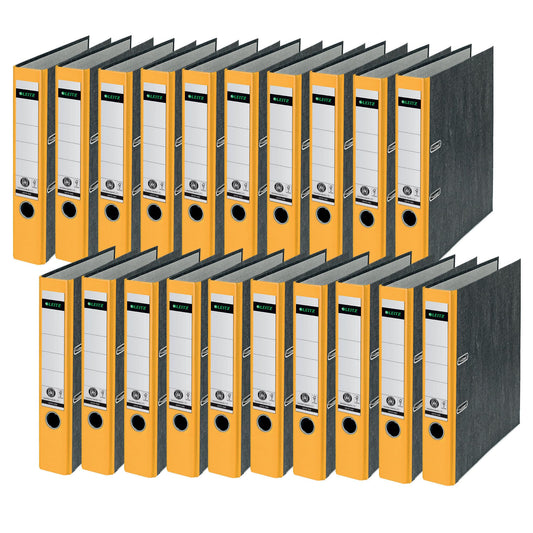 Leitz quality folders, pack of 20, the original, DIN A4 narrow file folder, 5 cm wide, cloud marble paper, recycled folder, Blue Angel, with 180° mechanics, highest stability, yellow, 10505015 - 10505015-20