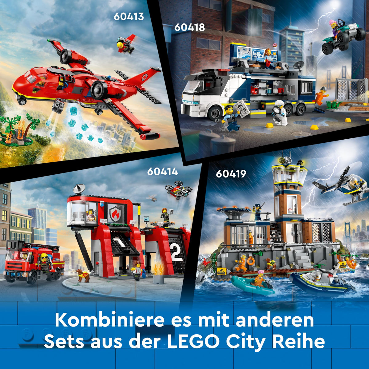 LEGO City Fire Station with Ladder Truck, fire-fighting toy set featuring a fire station and fire truck, birthday gift for children aged 6 and up, set includes a dog and 5 minifigures 60414