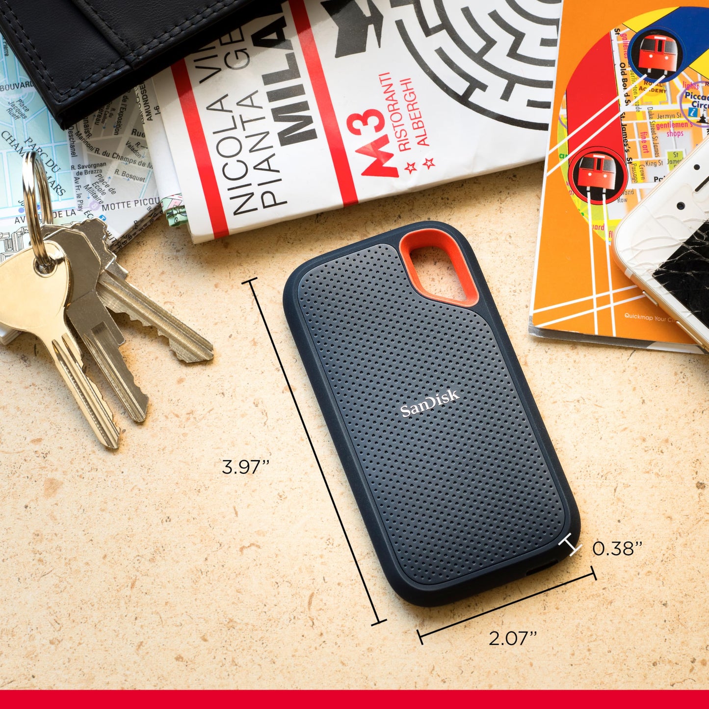 SANDISK Extreme Portable SSD 8TB (portable NVMe SSD, USB-C, up to 1,050 MB/s read/1,000 MB/s write, drop-proof up to 3 m, water and dust resistant) Black - SDSSDE61-8T00-G25