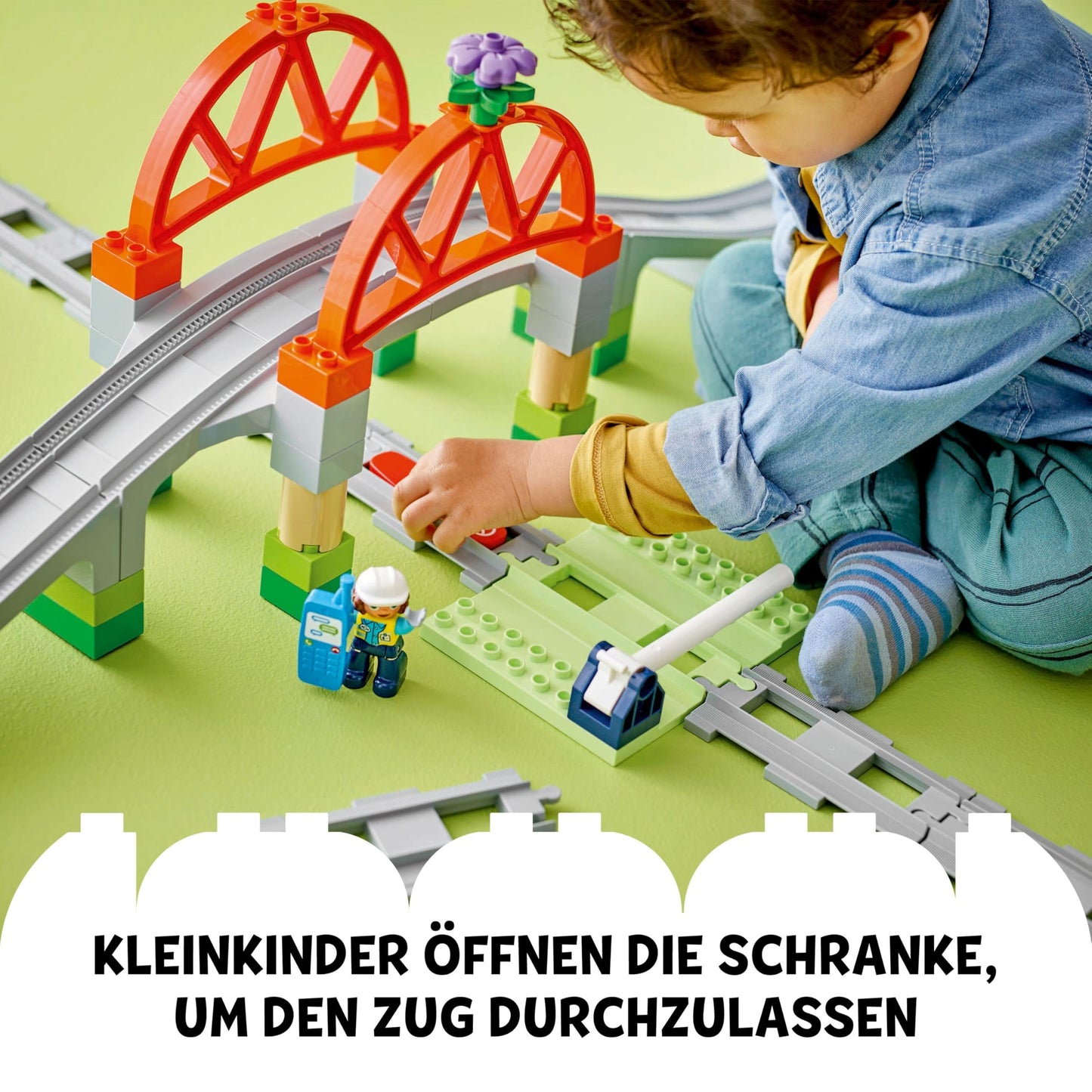 LEGO DUPLO railway bridge and rails - expansion set - educational toy for toddlers - including 8 track pieces, bridge, barrier & action stone - gift for boys and girls aged 2 and over - 10426