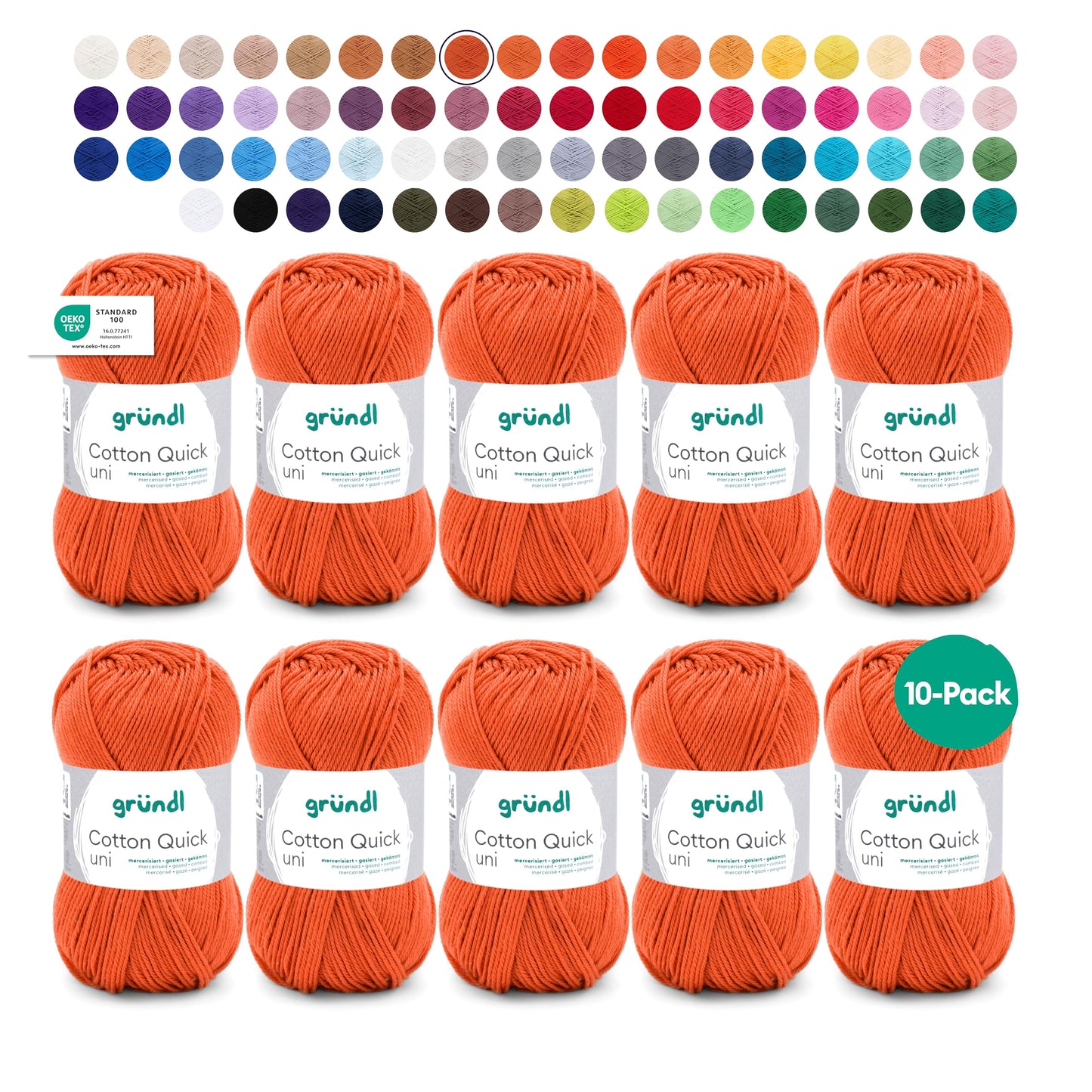 Gründl Wolle Cotton Quick uni - thin wool for crocheting - knitting yarn - crochet yarn - shiny and skin-friendly - 100% cotton - 10 balls 50 g / 125 m - needle size 3-4 - rust red - 865-176
