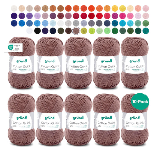 Gründl Wolle Cotton Quick uni - thin wool for crocheting - knitting yarn - crochet yarn - shiny and skin-friendly - 100% cotton - 10 balls 50 g / 125 m - needle size 3-4 - coffee - 865-173