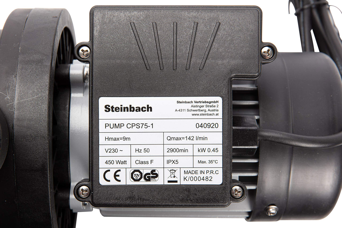 Steinbach filter pump SPS 75-1, self-priming, 230 V/450 W, Q= 142 l/min, max. pump height 9 m, 040920
