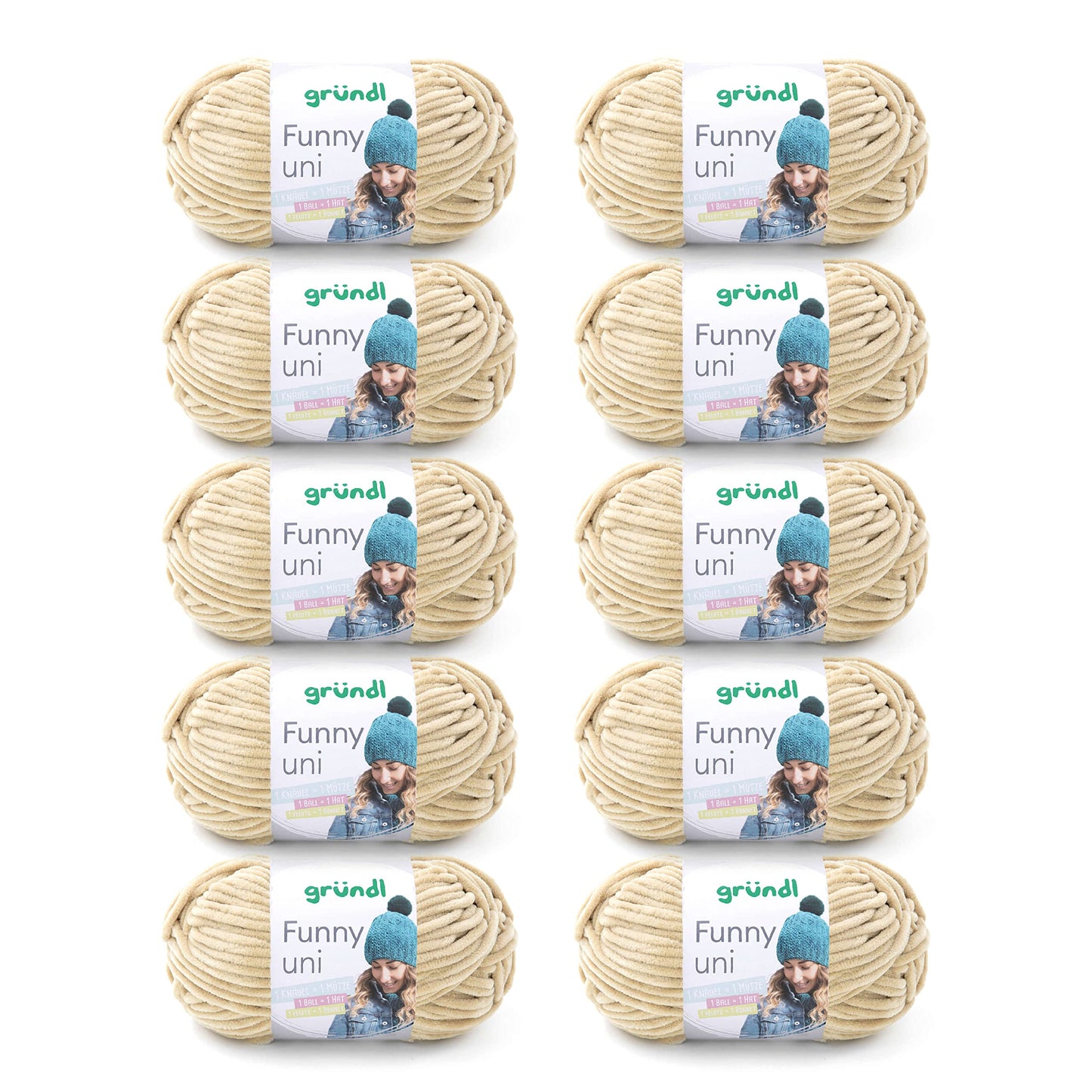 Gründl Wolle Funny uni - soft chenille wool for crocheting - cuddly and skin-friendly - 100% polyester - 10 balls 100 g / 120 m - needle size 5-6, beige - 3442-19