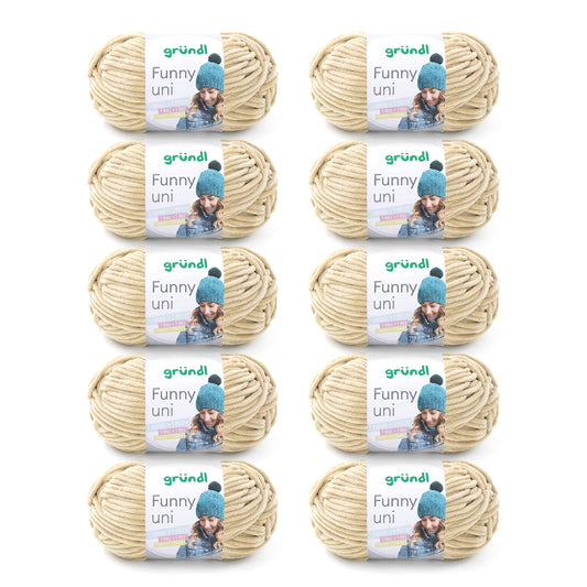 Gründl Wolle Funny uni - lână moale tip chenille pentru croșetat - pufoasă și delicată cu pielea - 100% poliester - 10 sculuri 100 g / 120 m - mărime ac 5-6, bej - 3442-19