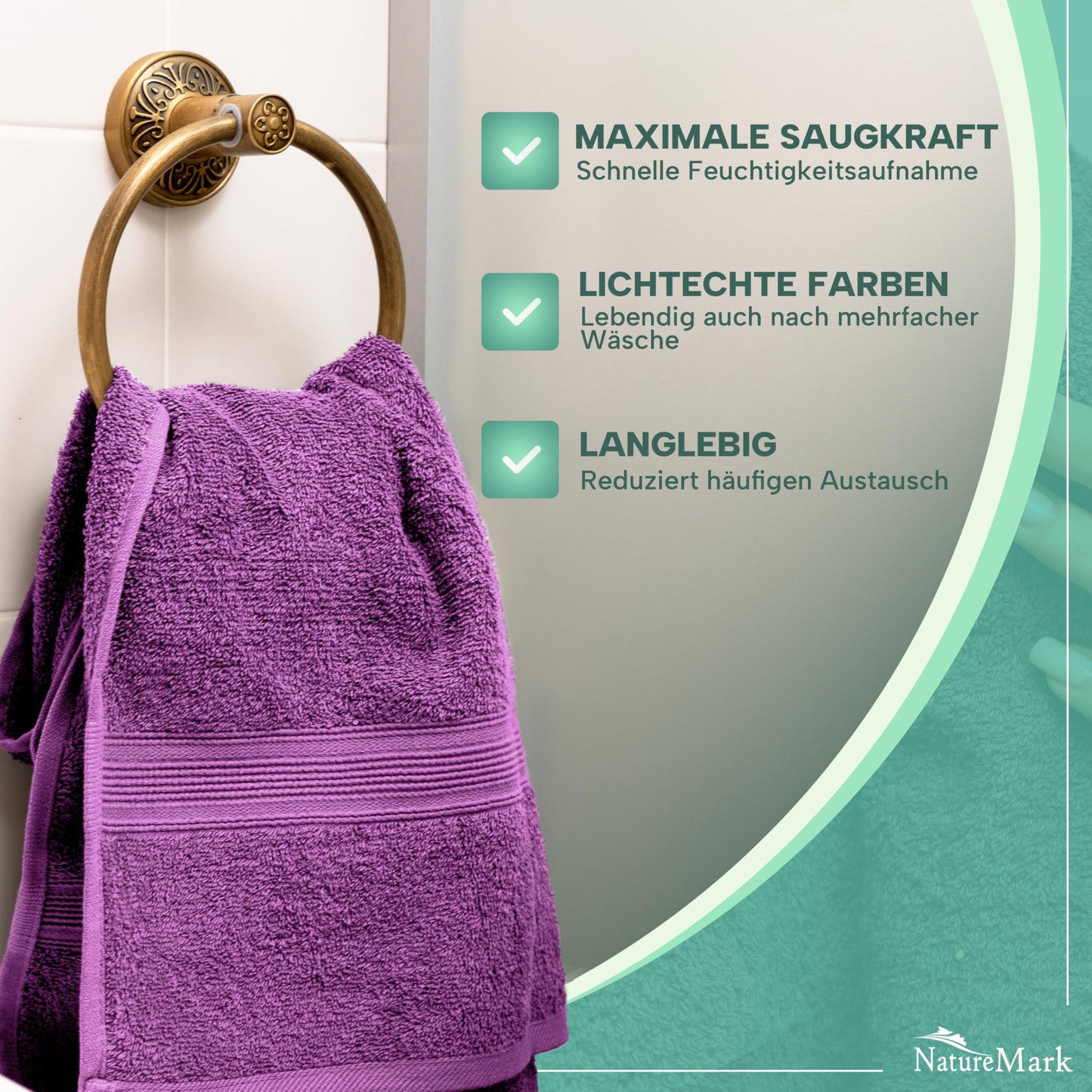 NatureMark 8 towel set - 100% cotton - absorbent and durable towels, size 50×100cm, purple - NM-HT0847