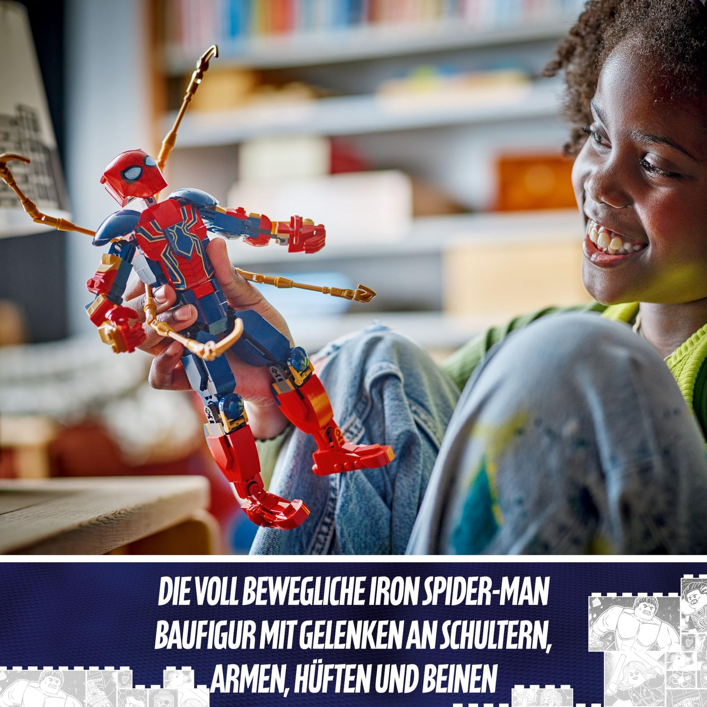 LEGO Marvel Iron Spider-Man building figure, superhero action toy for children aged 8 and over, boys and girls, set with armor, buildable model, Avengers gift idea for fans of the Marvel films 76298