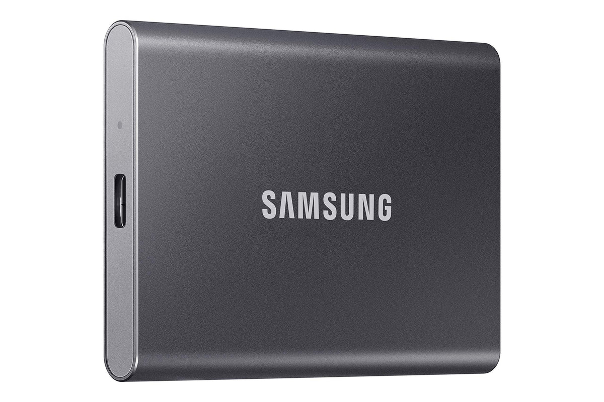 Samsung Portable SSD T7, 500 GB, USB 3.2 Gen.2, 1,050 MB/s read, 1,000 MB/s write, external SSD drive for Mac, PC, smartphone, and gaming console, gray, MU-PC500T/WW, solid-state drive.