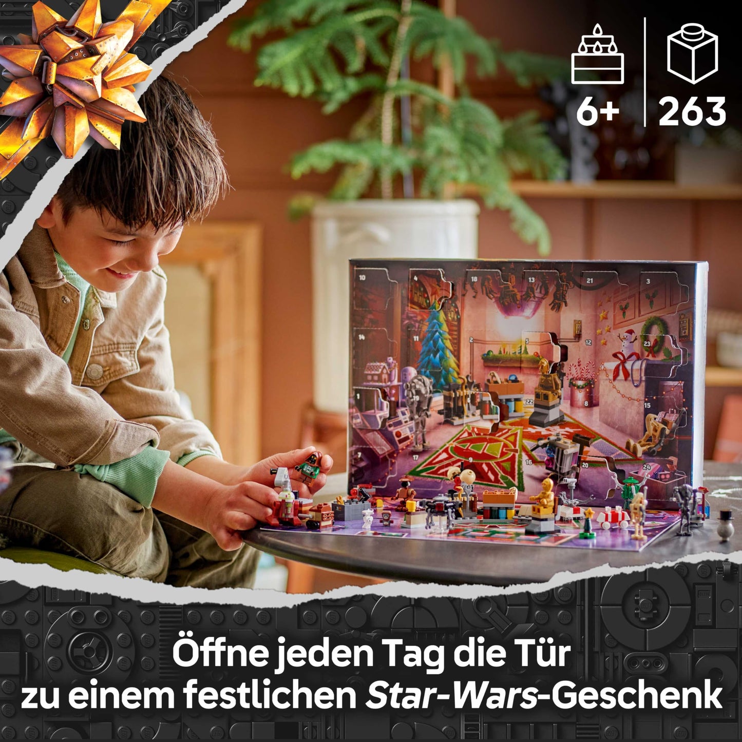 LEGO Star Wars Advent Calendar 2025 - Christmas toy with 24 surprises - 2 minifigures & 5 droid figures - children's play set - gift for boys aged 6 and over & Star Wars fans - 75418