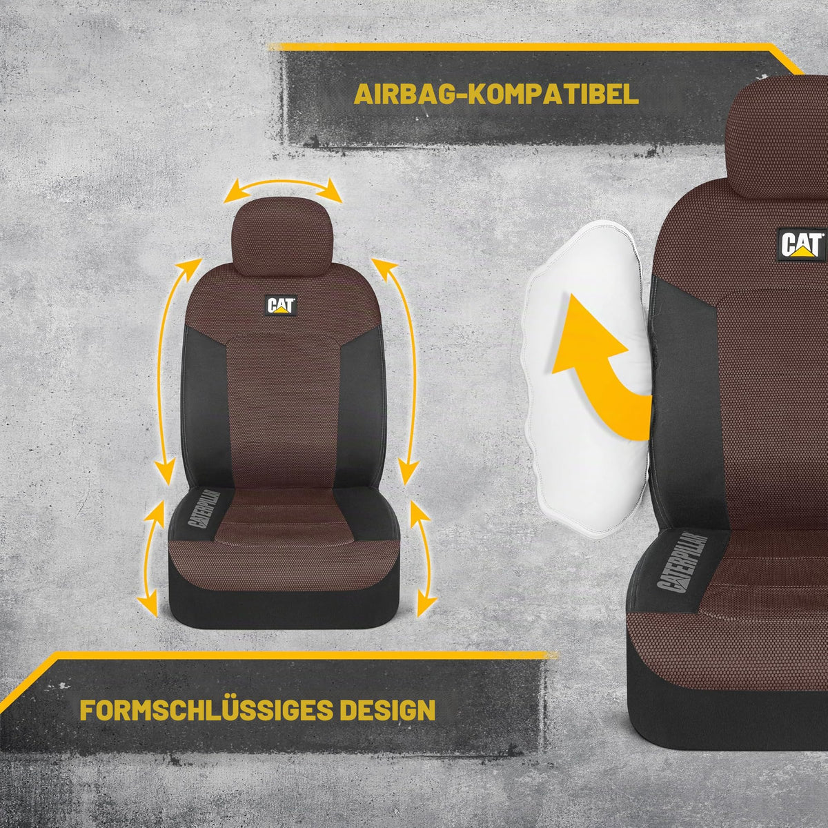 Caterpillar CAT® MeshFlex Automotive Seat Covers for Cars, Trucks, and SUVs (2-Piece Set) - Black/Brown  
 Car seat covers for front seats, truck seat protectors with a comfortable mesh back, car interior covers. - CASC-2284-BW