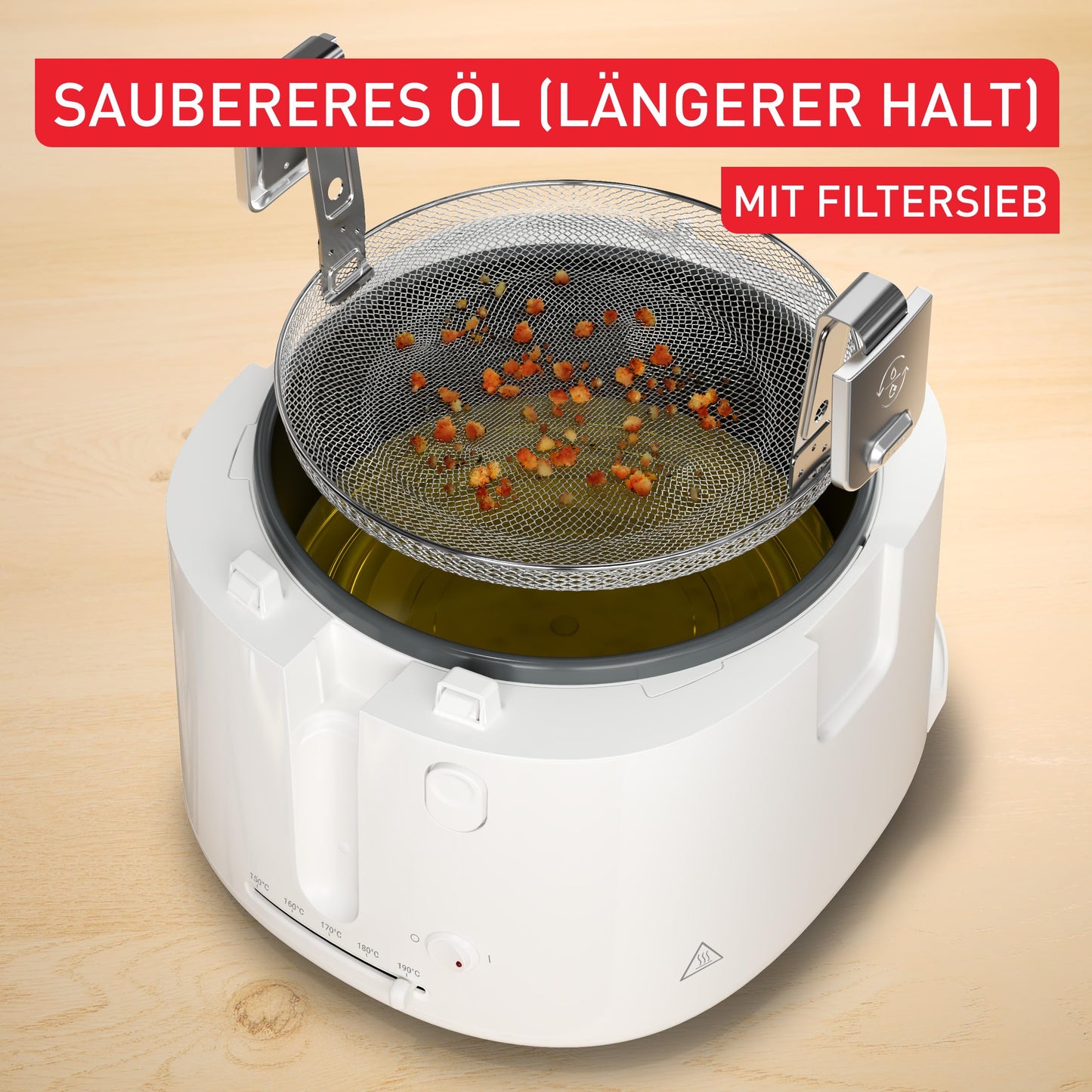 Tefal Filtra Vision Deep Fryer, 1kg Capacity, Extra Large Viewing Window, Modern Design, Folding Handle, Removable Parts, Timer, Temperature Control, White, FF2541E0