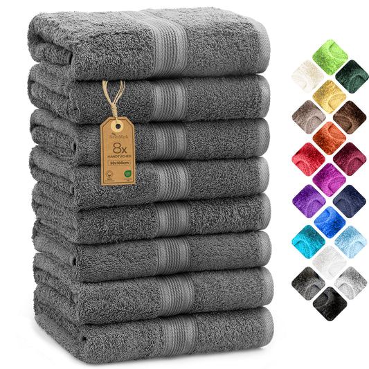 Set 8 prosoape NatureMark - 100% bumbac - prosoape absorbante și durabile, mărime 50×100cm, gri antracit - NM-HT0842