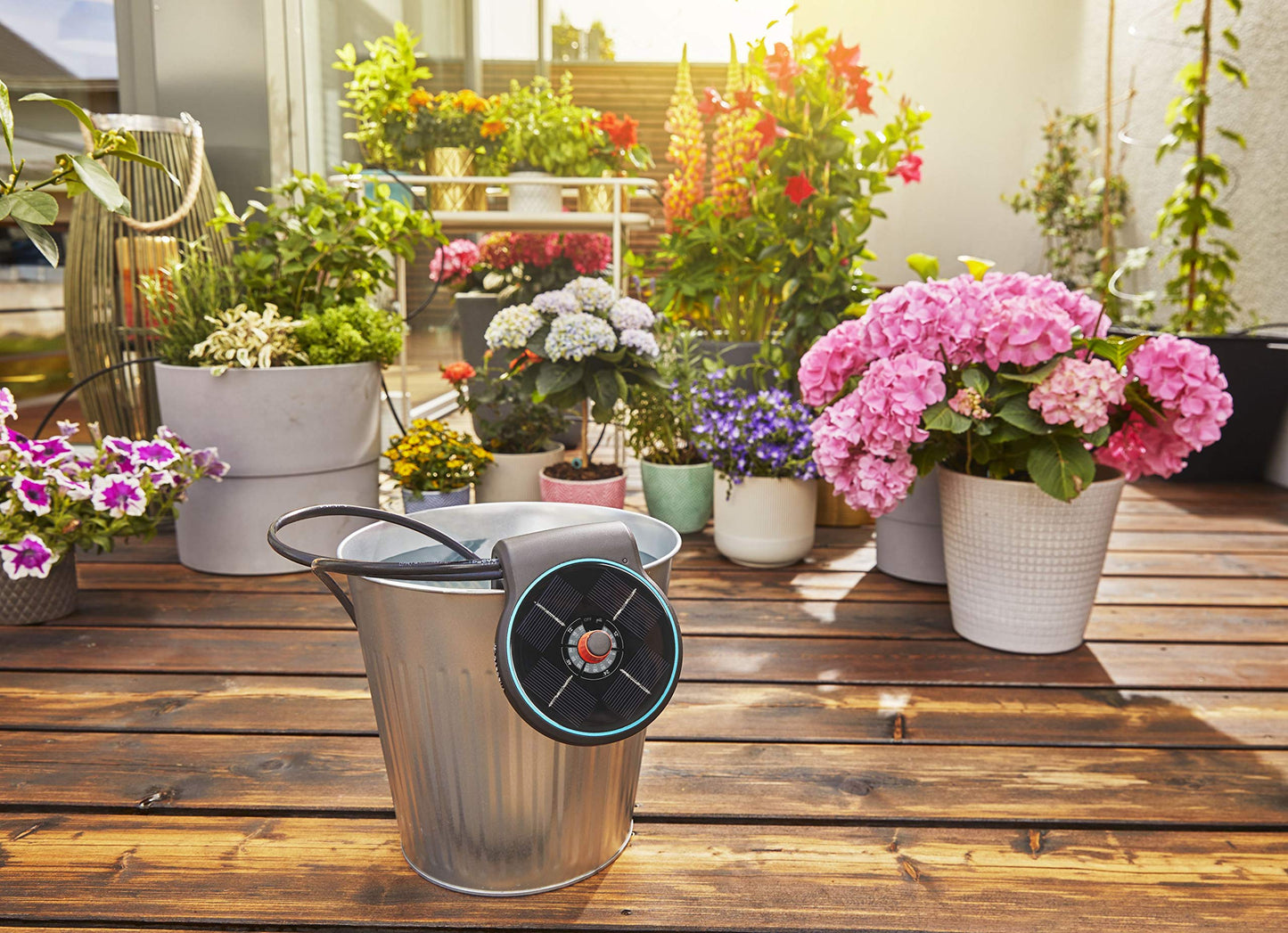 Gardena Solar Irrigation AquaBloom Set: Solar Powered Irrigation System for Balcony and Potted Plants, up to 4 m Height, Season Independent (13300-20)