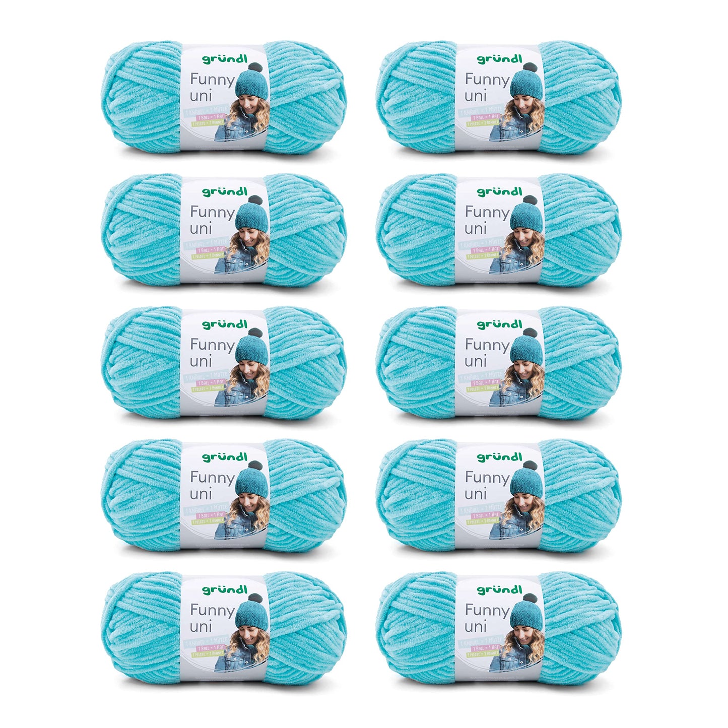 Gründl Wolle Funny uni - soft chenille wool for crocheting - cuddly and skin-friendly - 100% polyester - 10 balls 100 g / 120 m - needle size 5-6, turquoise - 3442-24
