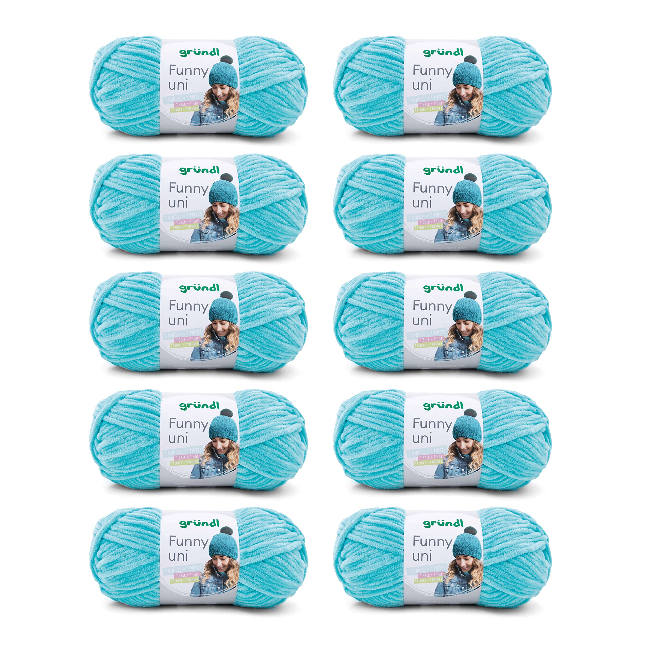 Gründl Wolle Funny uni - lână moale tip chenille pentru croșetat - pufoasă și delicată cu pielea - 100% poliester - 10 sculuri 100 g / 120 m - dimensiune croșetă 5-6, turcoaz - 3442-24