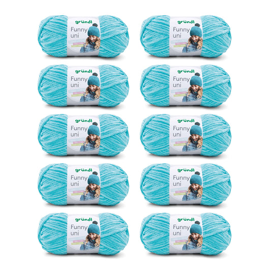 Gründl Wolle Funny uni - lână moale tip chenille pentru croșetat - pufoasă și delicată cu pielea - 100% poliester - 10 sculuri 100 g / 120 m - dimensiune croșetă 5-6, turcoaz - 3442-24