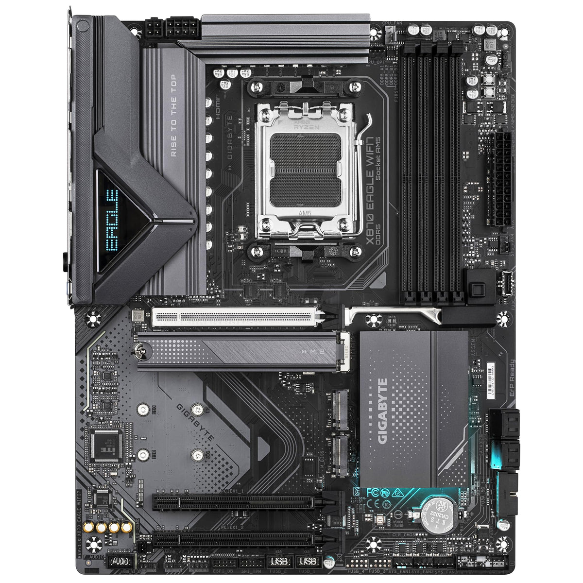 Placa de bază GIGABYTE X870 Eagle WIFI7 - Suportă procesoare AMD Ryzen 9000, VRM cu 14+2+2 faze, până la 8000MHz DDR5 (OC), 1xPCIe 5.0, Wi-Fi 7, LAN 2.5GbE, USB 4