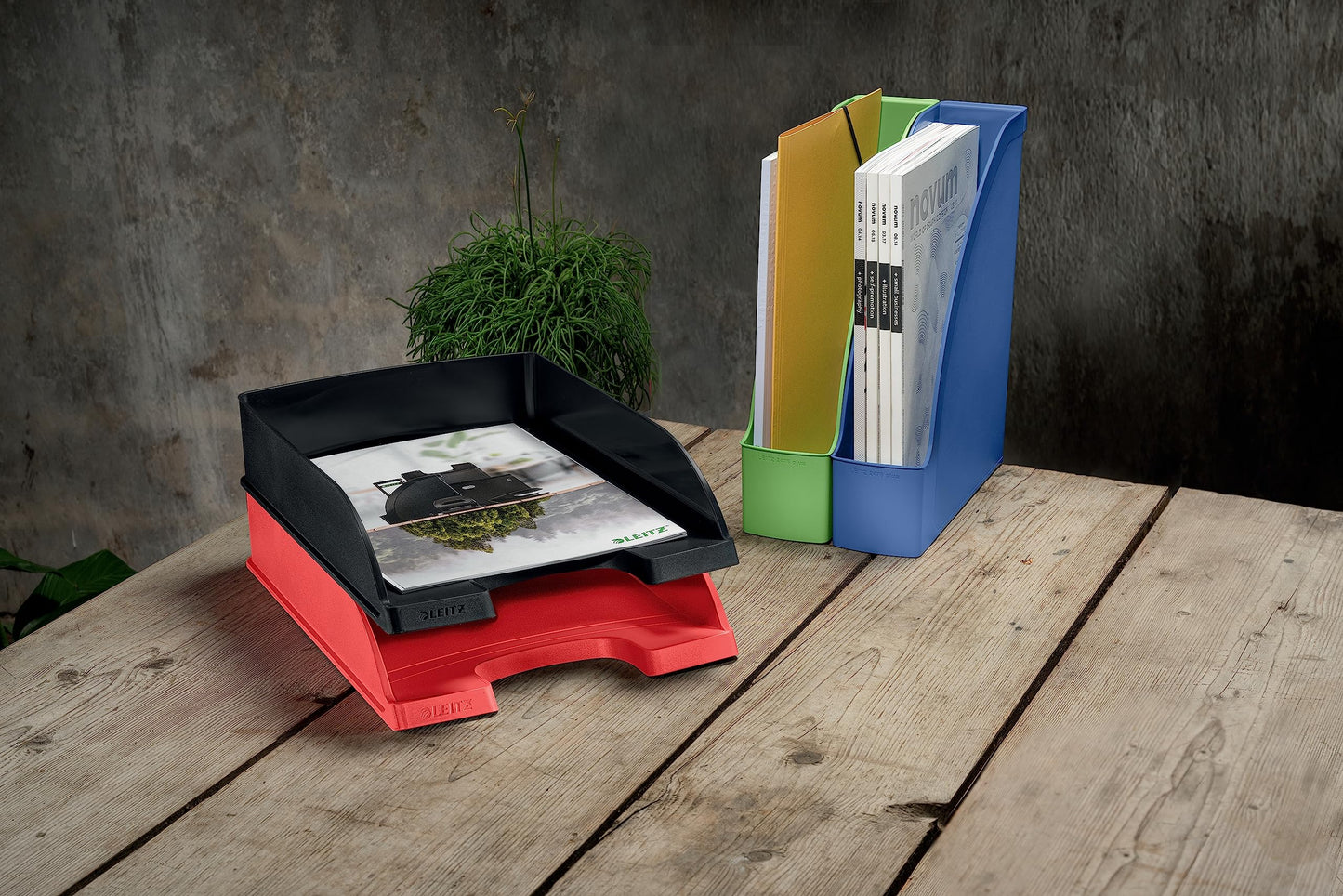Leitz letter tray A4, pack of 5, stackable storage compartments, Blue Angel, recycling range, red, 52275020