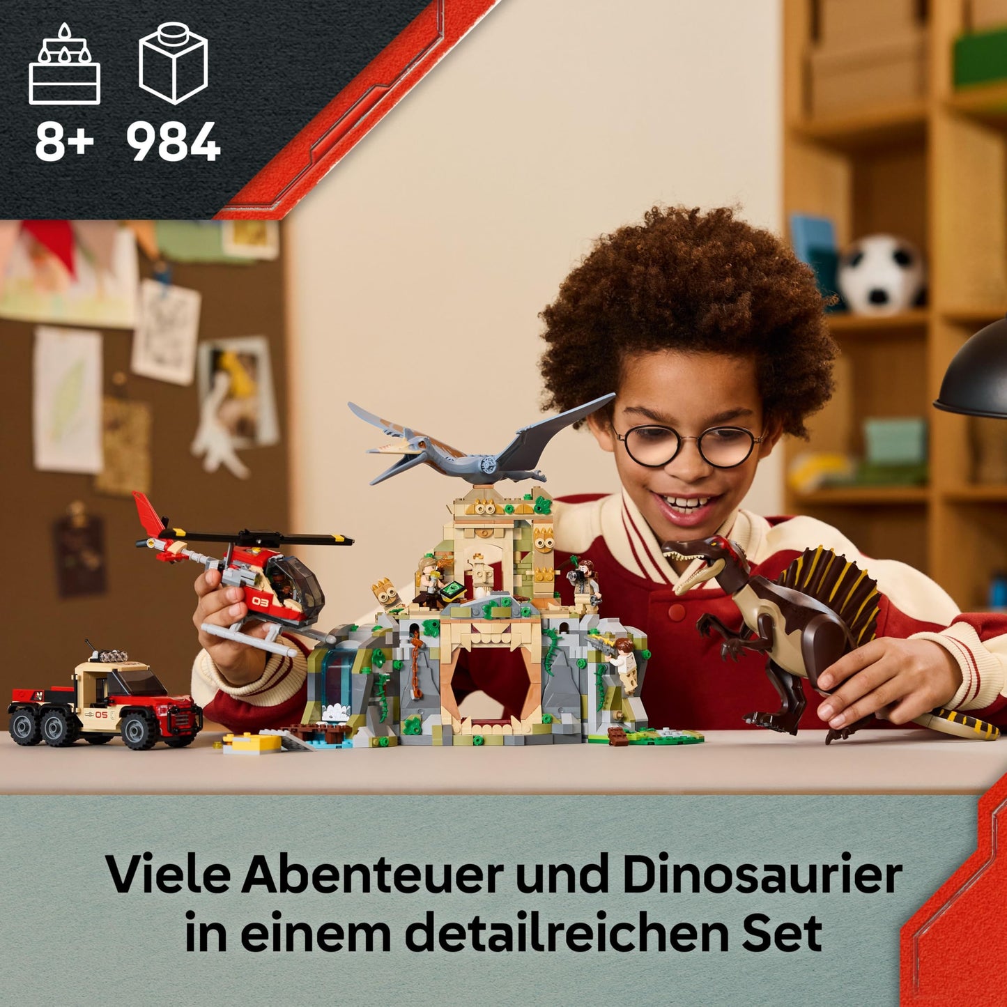 LEGO Jurassic World Spinosaur & Quetzalcoatlus: Helicopter Deployment - 2 Toy Dinosaurs, Helicopter, Truck and 4 Minifigures - Gift for Boys and Girls Ages 8 and Up - 76976