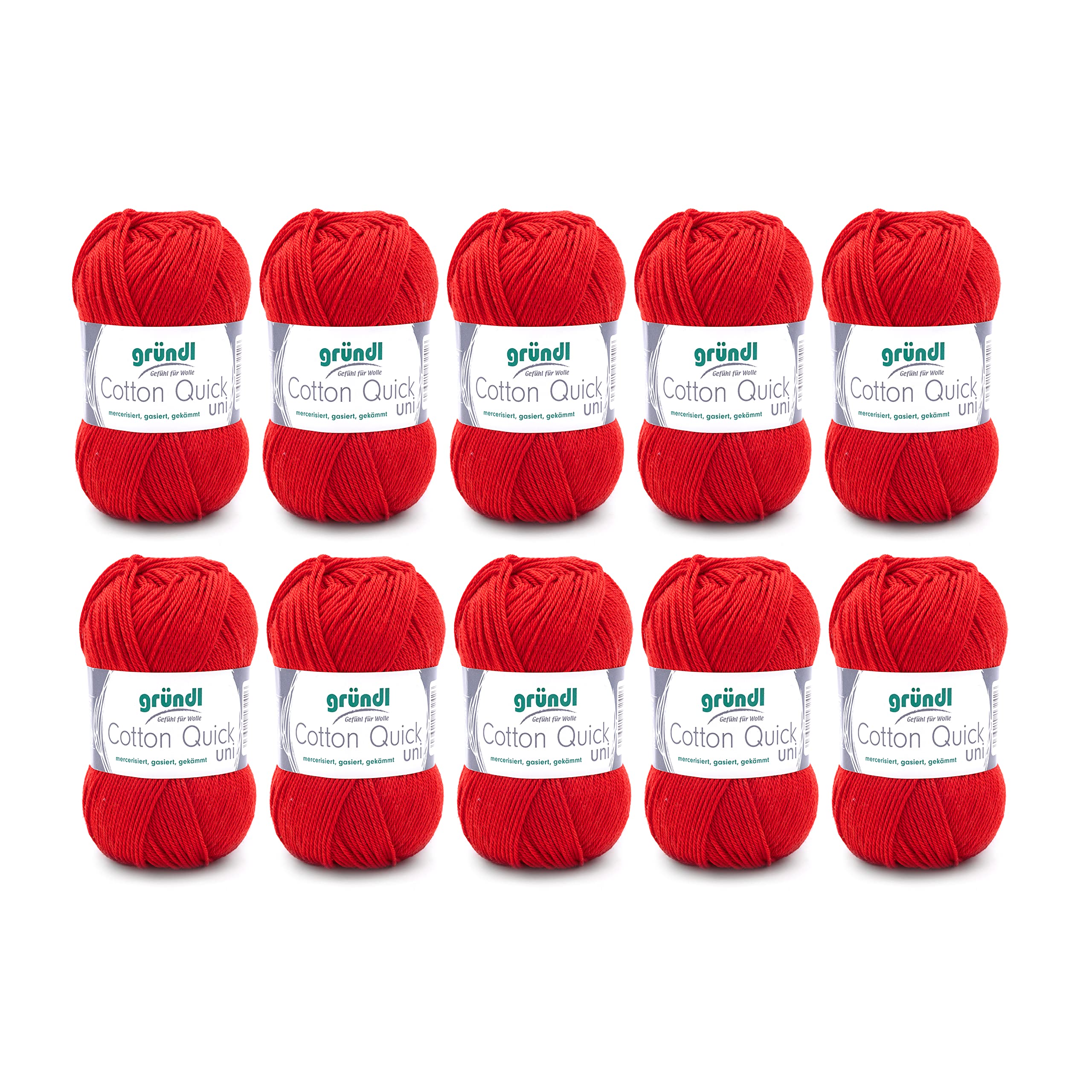 Gründl Wolle Cotton Quick uni - thin wool for crocheting - knitting yarn - crochet yarn - shiny and skin-friendly - 100% cotton - 10 balls 50 g / 125 m - needle size 3-4 - cherry - 865-120