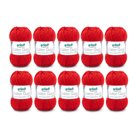Gründl Wolle Cotton Quick uni - thin wool for crocheting - knitting yarn - crochet yarn - shiny and skin-friendly - 100% cotton - 10 balls 50 g / 125 m - needle size 3-4 - cherry - 865-120