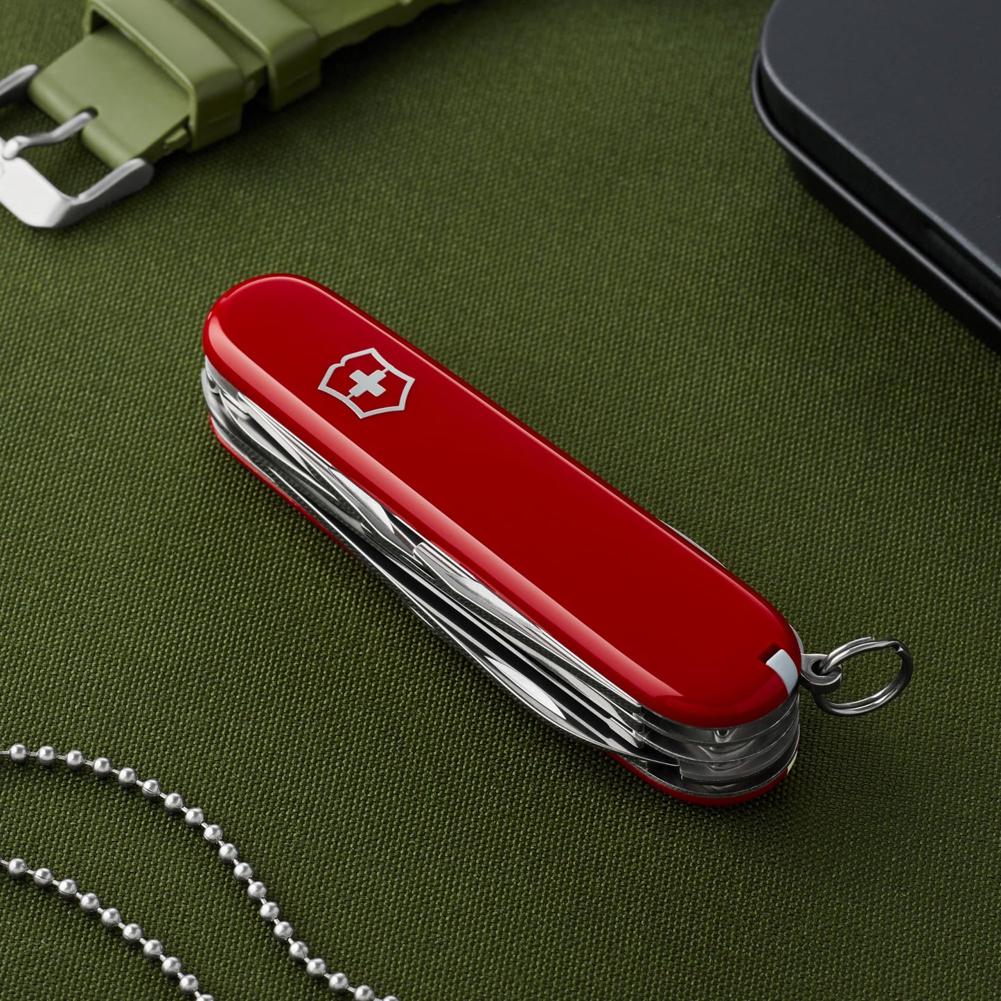 Victorinox, pocket knife, Huntsman, 91 mm, red (15 functions, blade, corkscrew, can opener, blade) - 1.3713-033-X1
